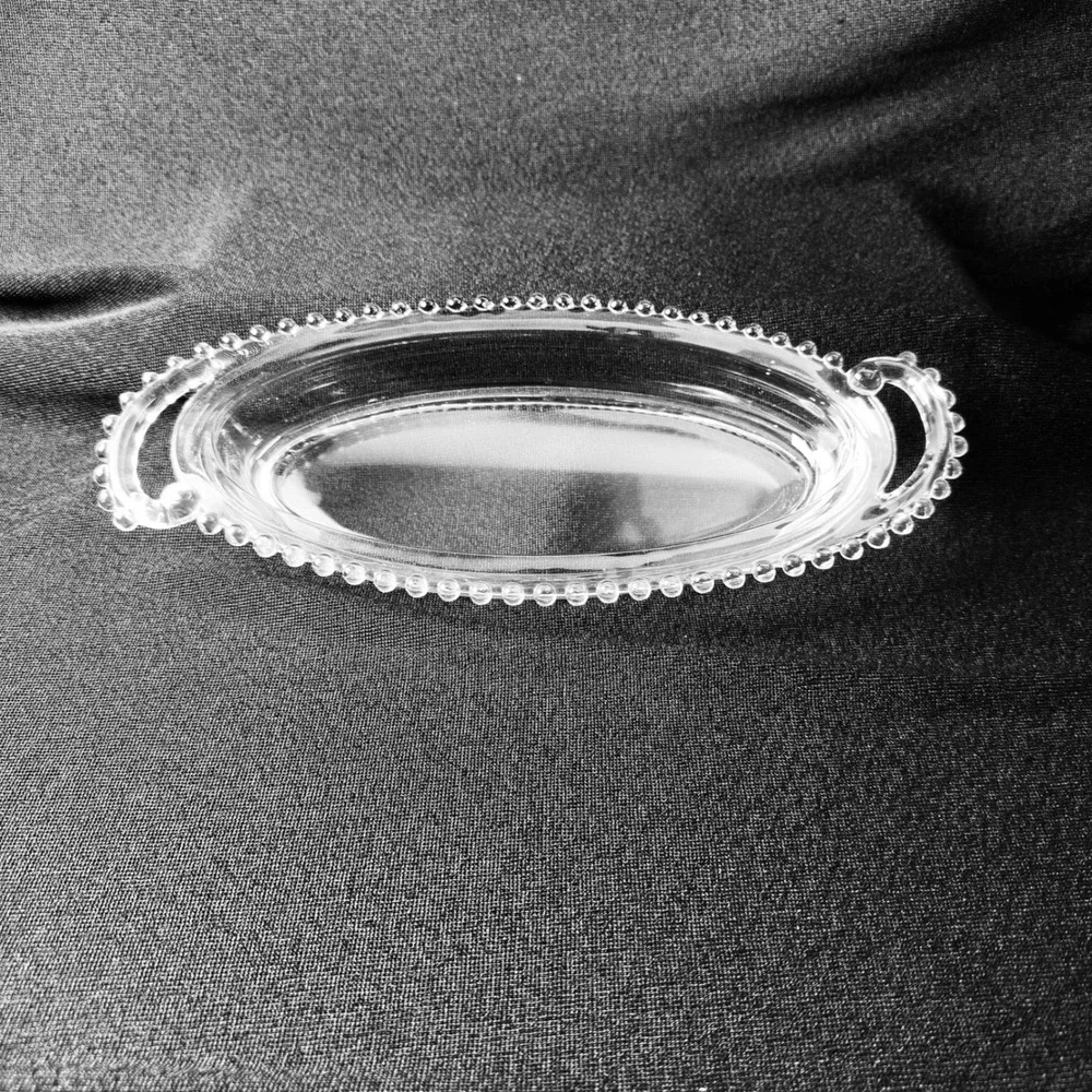 Imperial Candlewick Large Oval Celery Dish Handled Beaded Edge Glass Tray 13.5in